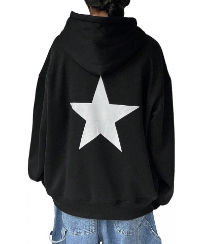 Women's Star Letter Print Graphic Oversized Hoodies Drawstring Long Sleeve Pocket Pullover Sweatshirt Black Letter $23.84 Hoo...