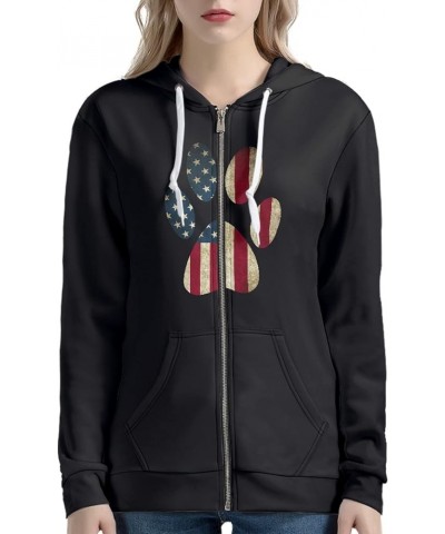 with Zipper Women Hooded Sweatshirt, Long Sleeve Slim Fit Casual Women Tops Hoodies with Adjustable Drawstring American Flag ...