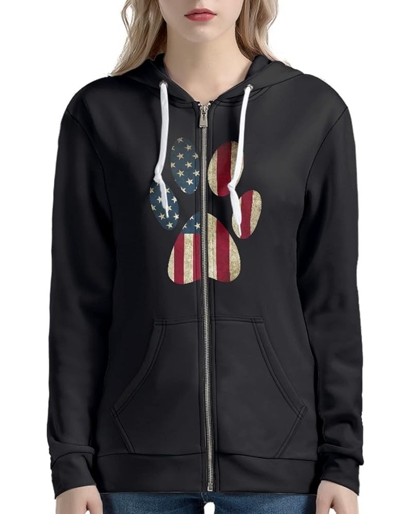 with Zipper Women Hooded Sweatshirt, Long Sleeve Slim Fit Casual Women Tops Hoodies with Adjustable Drawstring American Flag ...