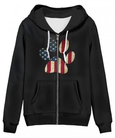 with Zipper Women Hooded Sweatshirt, Long Sleeve Slim Fit Casual Women Tops Hoodies with Adjustable Drawstring American Flag ...