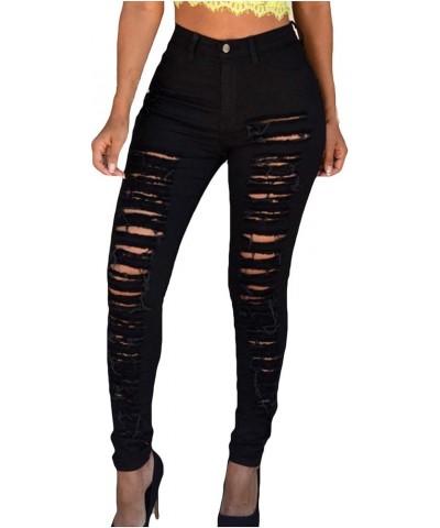 Ripped Skinny Jeans for Women Stretchy High Waisted Holey Tight Denim Pants Ankle Length Trousers with Pockets 01-black $14.6...