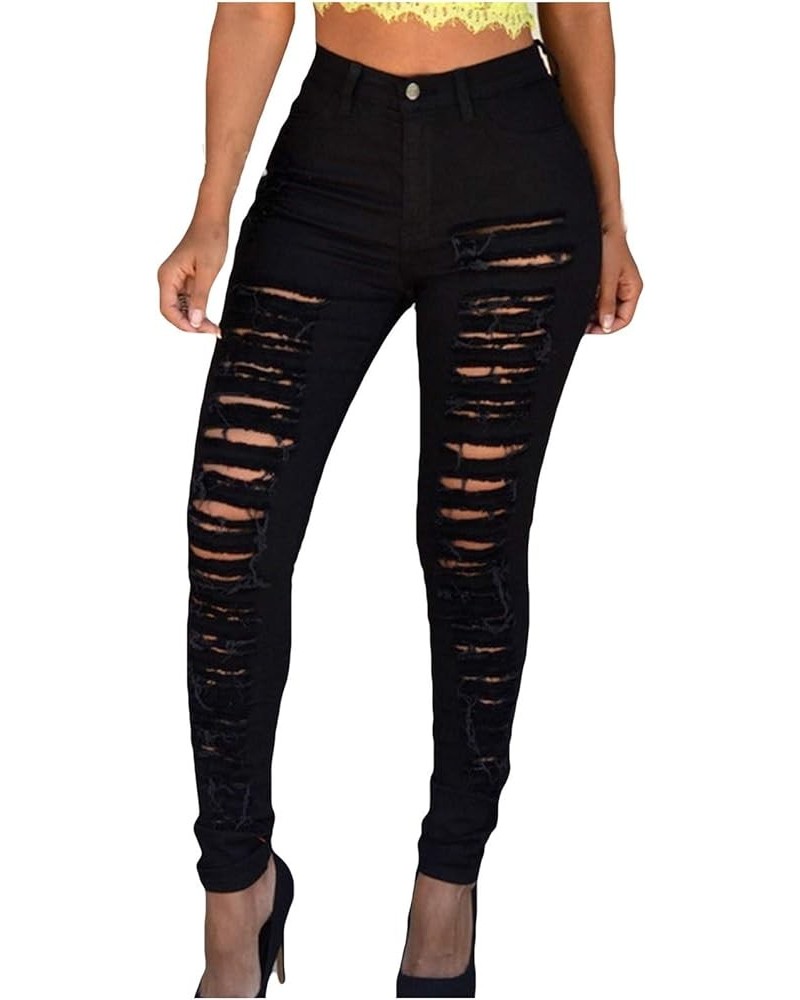 Ripped Skinny Jeans for Women Stretchy High Waisted Holey Tight Denim Pants Ankle Length Trousers with Pockets 01-black $14.6...