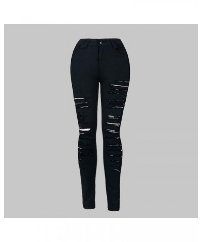 Ripped Skinny Jeans for Women Stretchy High Waisted Holey Tight Denim Pants Ankle Length Trousers with Pockets 01-black $14.6...