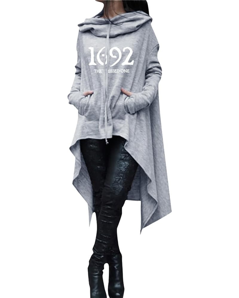 Womens Vintage Cloak Long Sleeve High-Low Hooded Pullover Long Sleeve Hoodies with Thumb Holes Pockets Sweatshirts Grey02 $8....