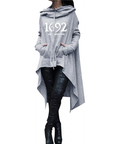 Womens Vintage Cloak Long Sleeve High-Low Hooded Pullover Long Sleeve Hoodies with Thumb Holes Pockets Sweatshirts Grey02 $8....