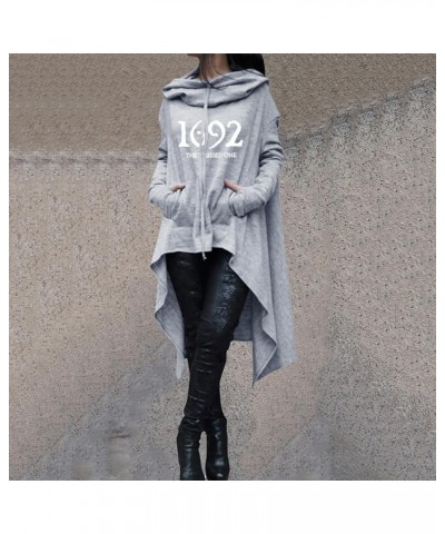 Womens Vintage Cloak Long Sleeve High-Low Hooded Pullover Long Sleeve Hoodies with Thumb Holes Pockets Sweatshirts Grey02 $8....