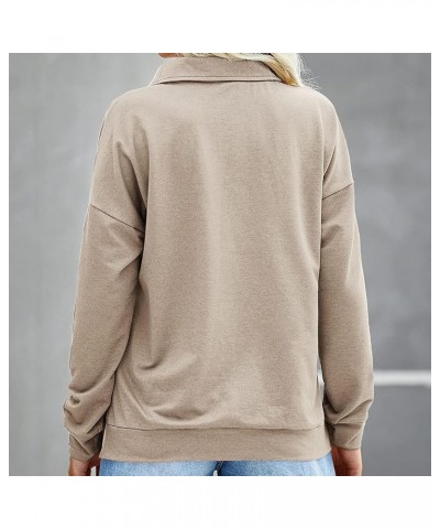 Women Solid Basic Pullover Tops Fall Fashion Quarter Zip Sweatshirts Loose Long Sleeve Pullovers Comfy Daily Tops 1-beige $9....