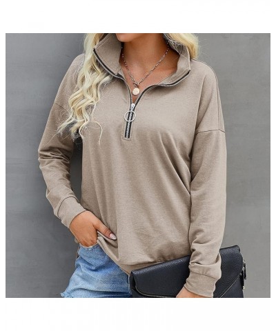 Women Solid Basic Pullover Tops Fall Fashion Quarter Zip Sweatshirts Loose Long Sleeve Pullovers Comfy Daily Tops 1-beige $9....