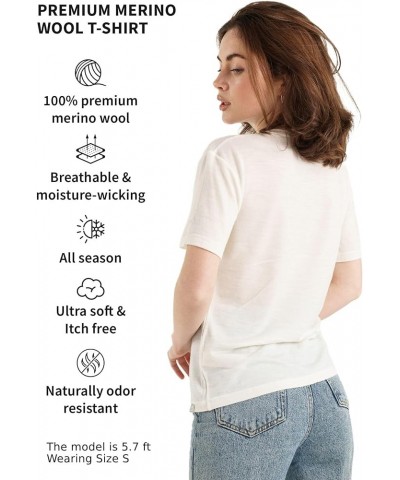 Merino Wool T Shirt Women - 100% Merino Wool Base Layer Women Short Sleeve Tee + Merino Wool Hiking Socks Off White V-neck $2...