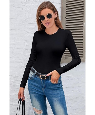 Women’s Sleeveless Long Sleeve Crew Neck Ribbed Stretchy Slim Fit Tops Bodysuit Basic Jumpsuit Black $10.38 Bodysuits