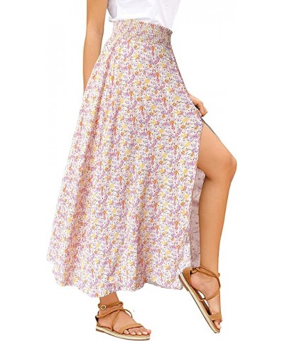 Women's Boho Floral High Waist Split A Line Full Length Maxi Draped Skirt Pink Floral $13.00 Skirts