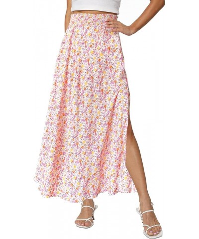 Women's Boho Floral High Waist Split A Line Full Length Maxi Draped Skirt Pink Floral $13.00 Skirts