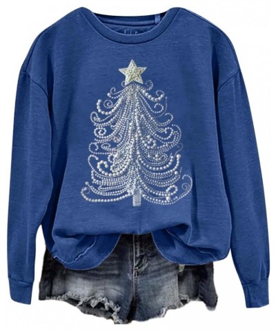 Sweatshirts for Women Oversized Fleece Christmas Pattern Long Sleeve Crewneck Pullover Tops Winter Shirts Eeblue $5.59 Shirts