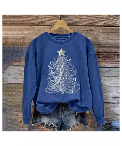 Sweatshirts for Women Oversized Fleece Christmas Pattern Long Sleeve Crewneck Pullover Tops Winter Shirts Eeblue $5.59 Shirts