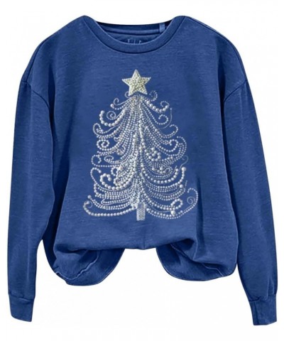 Sweatshirts for Women Oversized Fleece Christmas Pattern Long Sleeve Crewneck Pullover Tops Winter Shirts Eeblue $5.59 Shirts