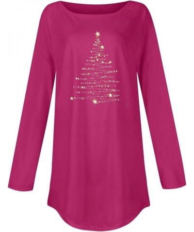 Womens Tops 2023 Trendy Long Sleeve Round Neck Christmas Print Graphic Tees Blouses & Button-Down Shirts 5-hot Pink $4.54 T-S...