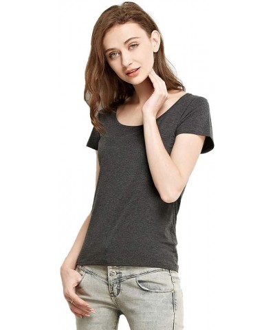 Women's Mini-Ribbed Stretch Scoop Neck T-Shirt Black X-Large (US 16 18) Medium 1 X Dark Gray $10.82 T-Shirts