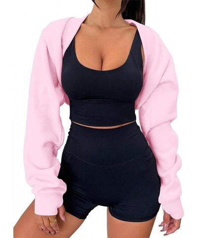 Women's Long Sleeve with Thumb Hole Bolero Shrug Top Open Front Fleece Loose Fit Cropped Shawl Sweatshirt Workout Baby Pink $...