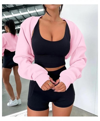 Women's Long Sleeve with Thumb Hole Bolero Shrug Top Open Front Fleece Loose Fit Cropped Shawl Sweatshirt Workout Baby Pink $...