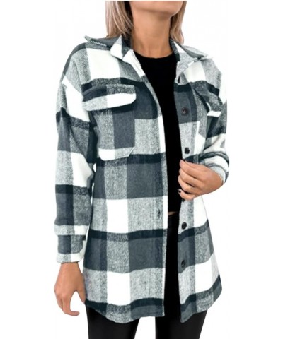 Women's Flannel Plaid Shacket Casual Long Sleeve Fall Shirts Oversized Fashion Jackets Button Down Lapel Coat Tops 01-black $...