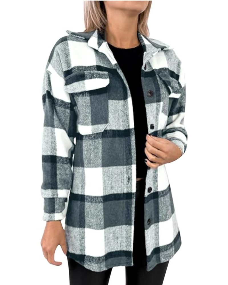 Women's Flannel Plaid Shacket Casual Long Sleeve Fall Shirts Oversized Fashion Jackets Button Down Lapel Coat Tops 01-black $...