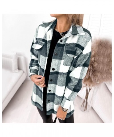 Women's Flannel Plaid Shacket Casual Long Sleeve Fall Shirts Oversized Fashion Jackets Button Down Lapel Coat Tops 01-black $...