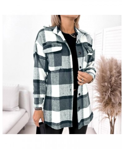 Women's Flannel Plaid Shacket Casual Long Sleeve Fall Shirts Oversized Fashion Jackets Button Down Lapel Coat Tops 01-black $...