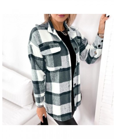 Women's Flannel Plaid Shacket Casual Long Sleeve Fall Shirts Oversized Fashion Jackets Button Down Lapel Coat Tops 01-black $...