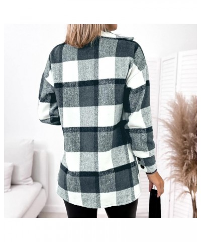 Women's Flannel Plaid Shacket Casual Long Sleeve Fall Shirts Oversized Fashion Jackets Button Down Lapel Coat Tops 01-black $...