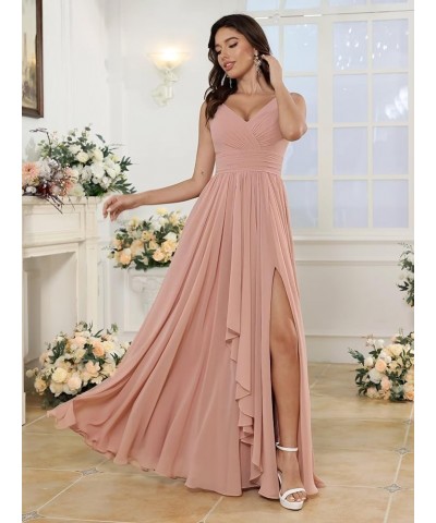 Women‘s V-Neck Bridesmaid Dresses with Slit Long Pleated Chiffon A-Line Formal Party Dresses with Pockets YO002 Champagne $21...