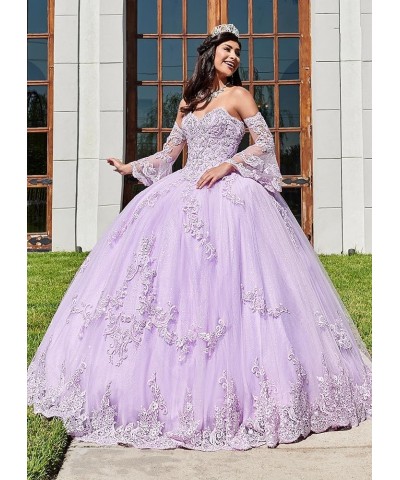 Long Sleeve Quinceanera Dresses Puffy Tulle Ball Gown Prom Dress Sweet 15 16 Dresses Hot Pink $63.00 Dresses