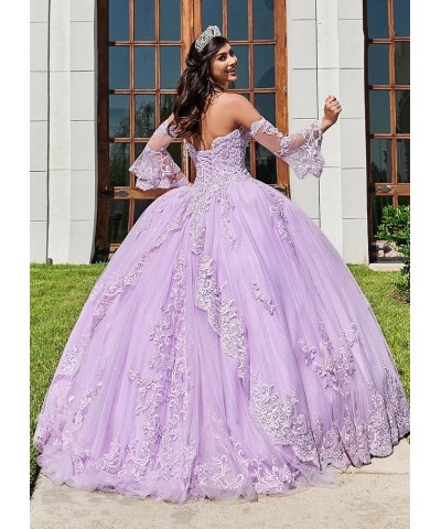 Long Sleeve Quinceanera Dresses Puffy Tulle Ball Gown Prom Dress Sweet 15 16 Dresses Hot Pink $63.00 Dresses