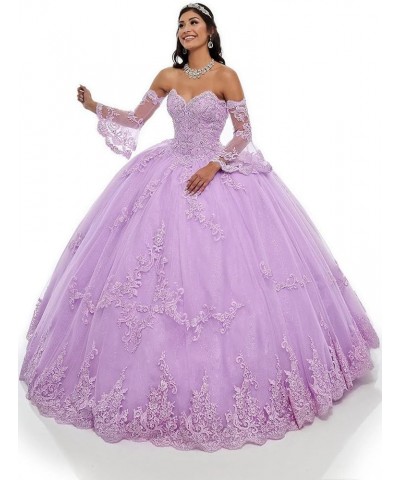 Long Sleeve Quinceanera Dresses Puffy Tulle Ball Gown Prom Dress Sweet 15 16 Dresses Hot Pink $63.00 Dresses