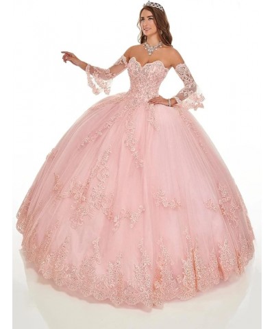 Long Sleeve Quinceanera Dresses Puffy Tulle Ball Gown Prom Dress Sweet 15 16 Dresses Hot Pink $63.00 Dresses