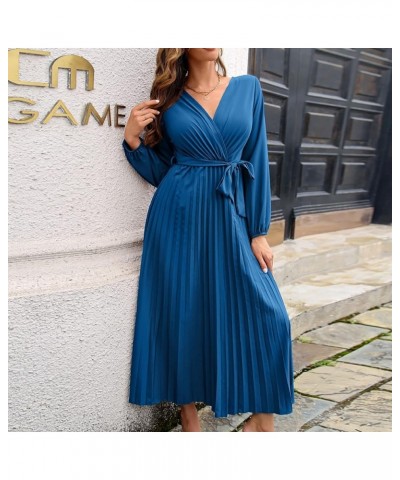 Women's Summer Dress Temperament V-Neck Large Swing Pleated Long Sleeve Dress Casual Cocktail Dresses Pastel $11.19 Dresses