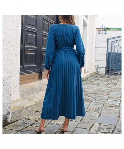 Women's Summer Dress Temperament V-Neck Large Swing Pleated Long Sleeve Dress Casual Cocktail Dresses Pastel $11.19 Dresses