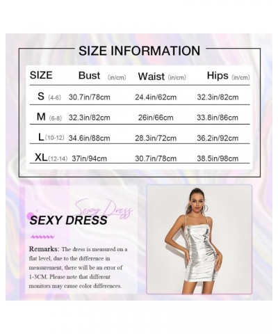 Metallic Sexy Fitted Bodycon Dress Spaghetti Straps Ruched Glitter Mini Dress Elastic Cocktail Adjustable Cami Dress Silver $...