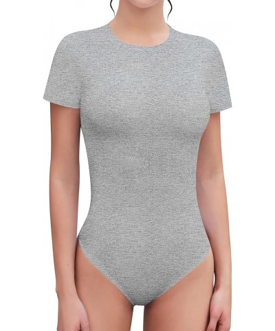 Women's Crew Neck Short Sleeve Slim Fit T Shirts tops Basic Bodysuit Leotard Clothing Short Sleeve Light Heather Grey $10.42 ...