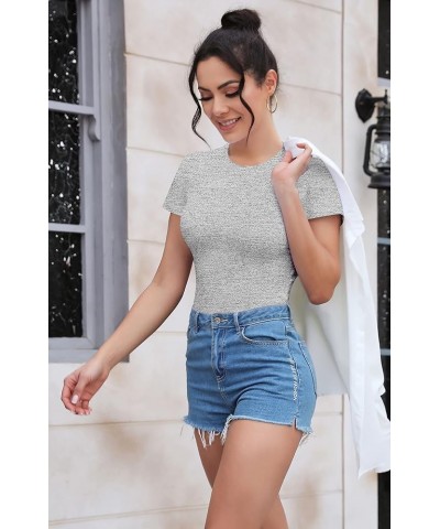 Women's Crew Neck Short Sleeve Slim Fit T Shirts tops Basic Bodysuit Leotard Clothing Short Sleeve Light Heather Grey $10.42 ...