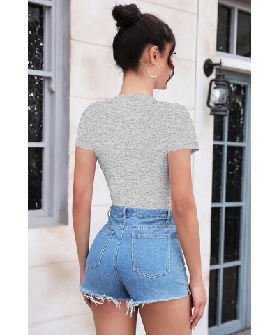 Women's Crew Neck Short Sleeve Slim Fit T Shirts tops Basic Bodysuit Leotard Clothing Short Sleeve Light Heather Grey $10.42 ...