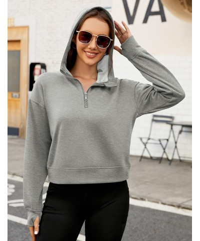 Women's Cropped Hoodie Fleece Lined Half Zip Pullover Sweatshirt Long Sleeve Tops with Thumb Hole Grey $14.52 Hoodies & Sweat...