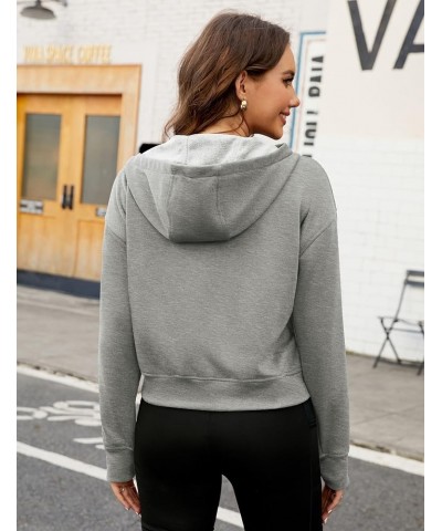 Women's Cropped Hoodie Fleece Lined Half Zip Pullover Sweatshirt Long Sleeve Tops with Thumb Hole Grey $14.52 Hoodies & Sweat...