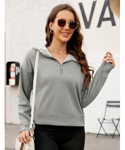 Women's Cropped Hoodie Fleece Lined Half Zip Pullover Sweatshirt Long Sleeve Tops with Thumb Hole Grey $14.52 Hoodies & Sweat...