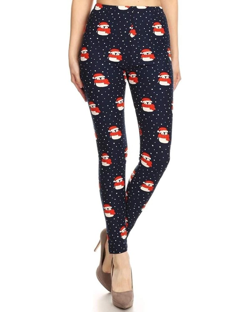 Womens High Waist Christmas Holiday Winter Leggings Navy Snow Penguin $9.98 Leggings