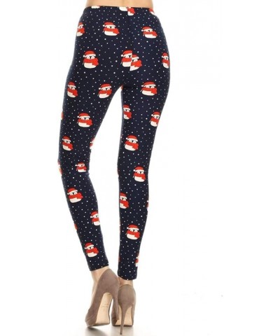 Womens High Waist Christmas Holiday Winter Leggings Navy Snow Penguin $9.98 Leggings