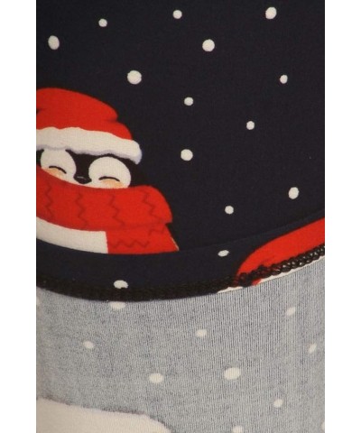 Womens High Waist Christmas Holiday Winter Leggings Navy Snow Penguin $9.98 Leggings