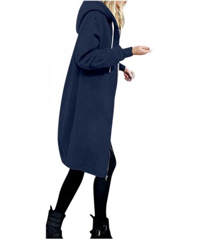 Women Casual Zip Up Hoodies Fleece Tunic Sweatshirt Long Plus Size Fashion Long Hoodie Jacket Coats with Pockets Dark Blue $1...