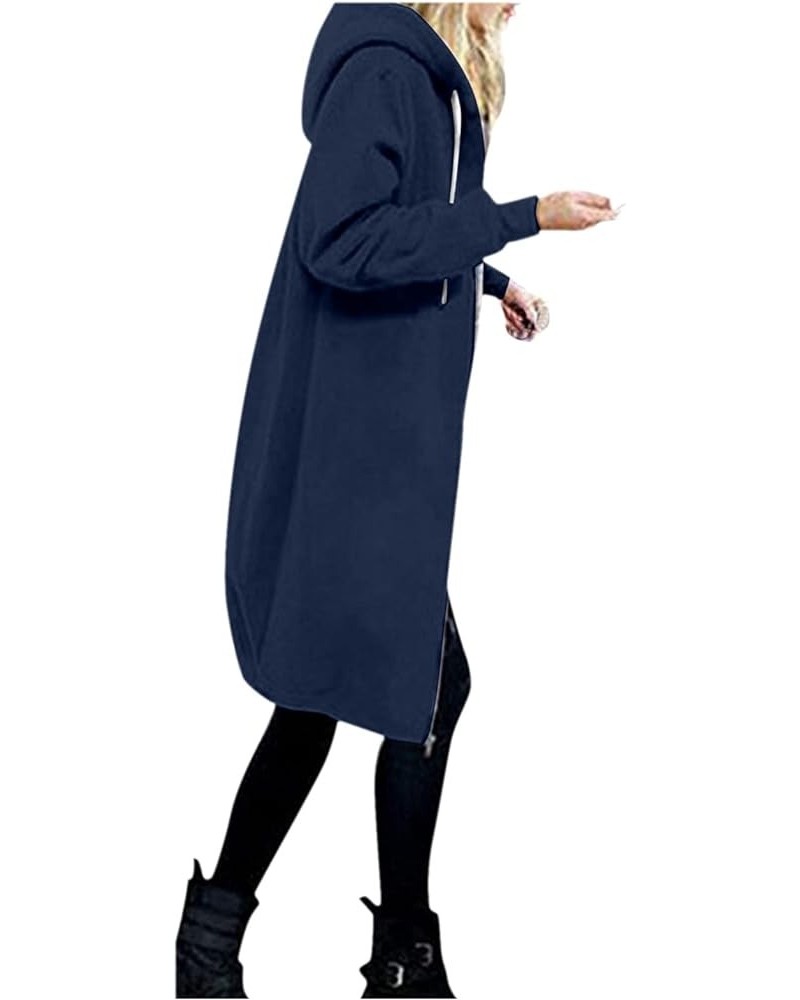 Women Casual Zip Up Hoodies Fleece Tunic Sweatshirt Long Plus Size Fashion Long Hoodie Jacket Coats with Pockets Dark Blue $1...