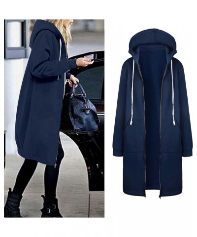 Women Casual Zip Up Hoodies Fleece Tunic Sweatshirt Long Plus Size Fashion Long Hoodie Jacket Coats with Pockets Dark Blue $1...