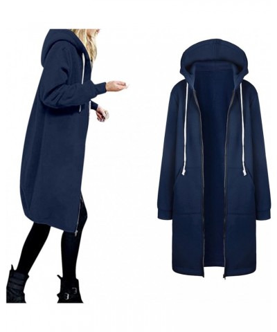 Women Casual Zip Up Hoodies Fleece Tunic Sweatshirt Long Plus Size Fashion Long Hoodie Jacket Coats with Pockets Dark Blue $1...